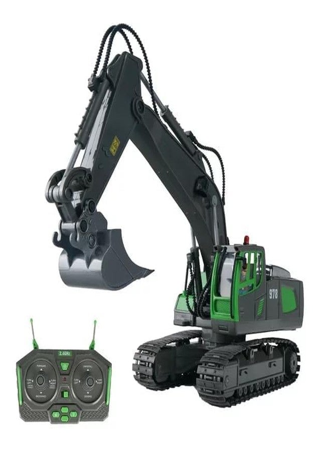 JOYJAY Remote Control Excavator Toy 1:20 With Auto Demo/Lights, 11 Channels Functional Control RC Construction Vehicles For Kids Adults, Multicolor - Image 1
